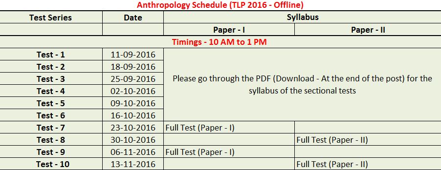 Anthropology Schedule