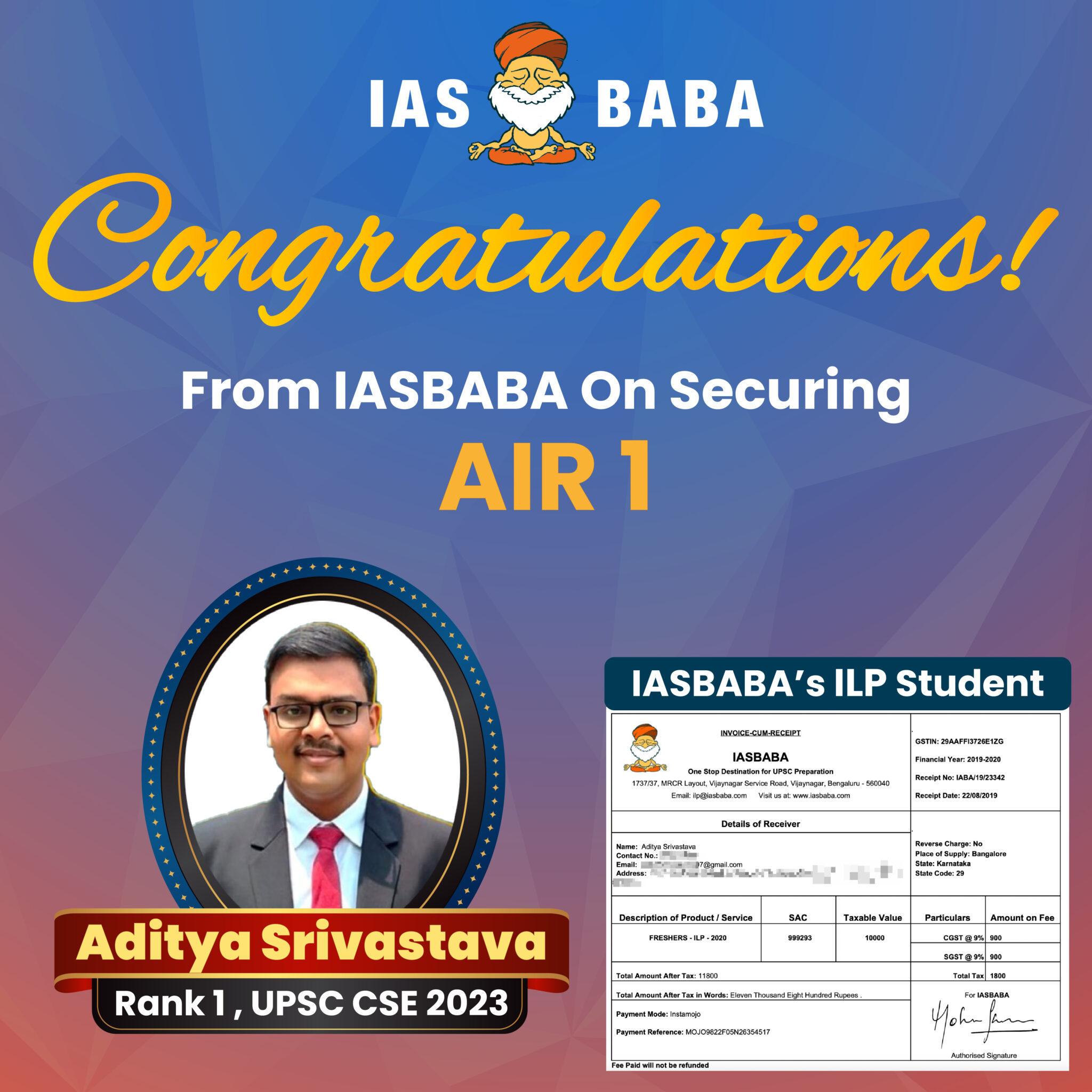 IASbaba's Secures Top Rank in UPSC CSE 2023 Results - Rank 1 Aditya ...