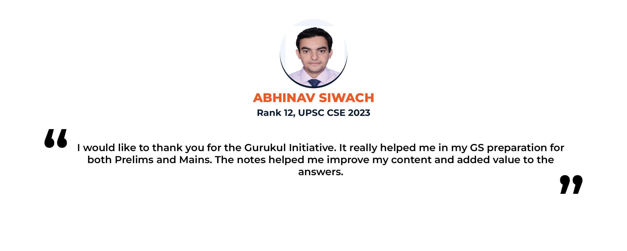 Gurukul Foundation Testimonials - Abhinav Siwach - Rank 12