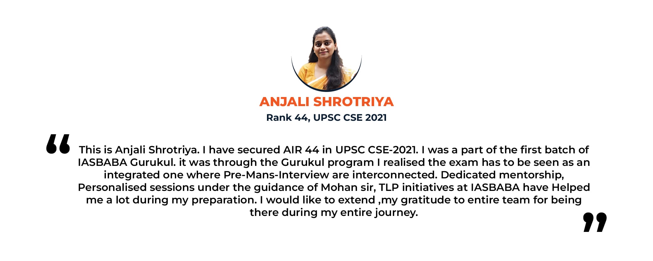 Gurukul Foundation Testimonials - Anjali Shrotriya - Rank 44